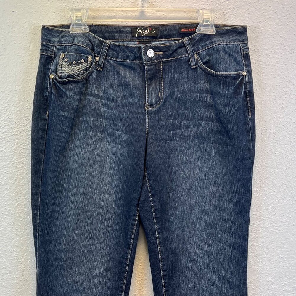 Earl Jean Women's Embellished Embroidered Slim Bootcut Jeans - Size 12P - Picture 3 of 7